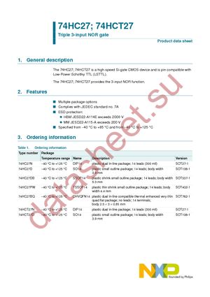 74HC27N datasheet  